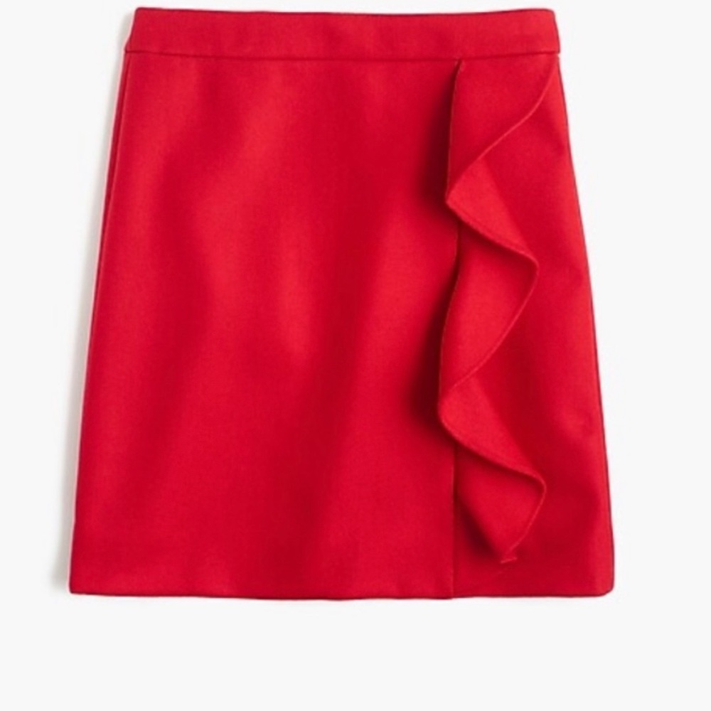 J. Crew Ruffle Red Wool Skirt